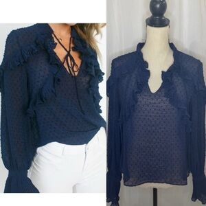 e.ssue Navy Baby Doll Ruffle Blouse